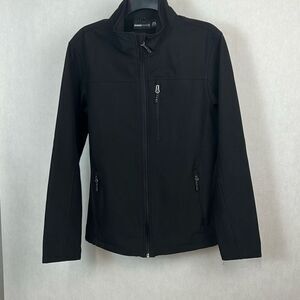 Swiss Tech Mens Softshell Jacket Sz Small Black Front Zip Hand Pockets